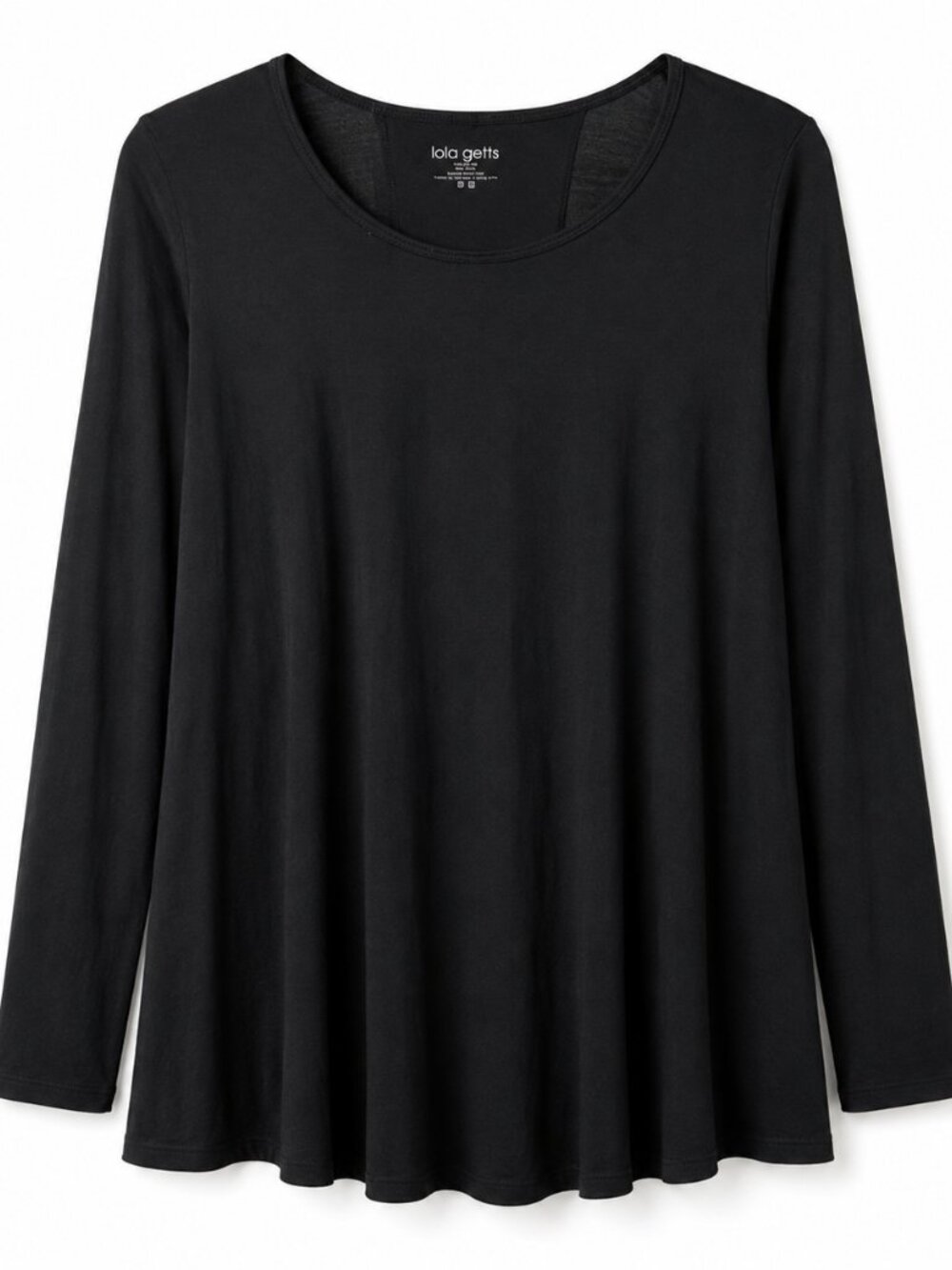 Lola Getts Active Black Draped Tunic Top Lagenlook Artsy Minimalist Made in USA